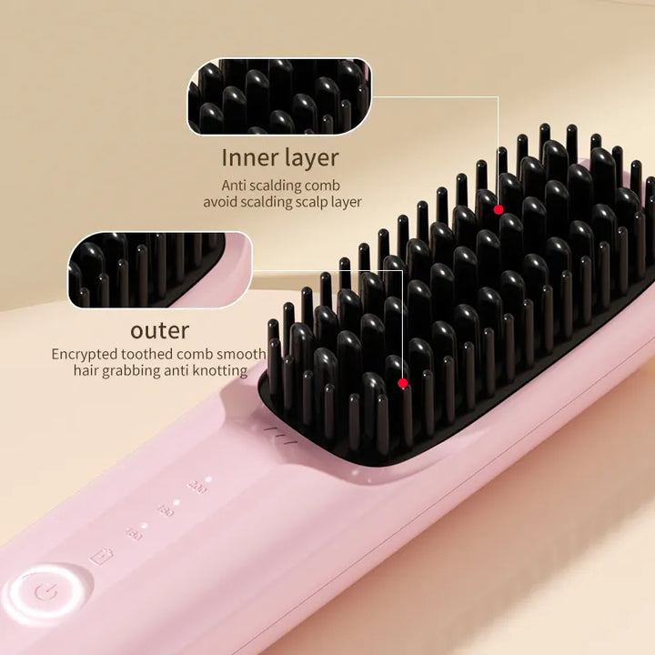 NNEDSZ Black Wireless Hair Straightening Brush - Portable 2-in-1 Styling Tool with USB Charging, Ceramic Heat Technology, and Compact Design-2