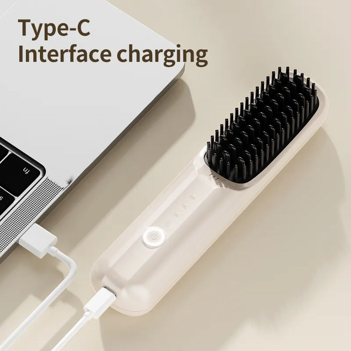NNEDSZ Black Wireless Hair Straightening Brush - Portable 2-in-1 Styling Tool with USB Charging, Ceramic Heat Technology, and Compact Design-3