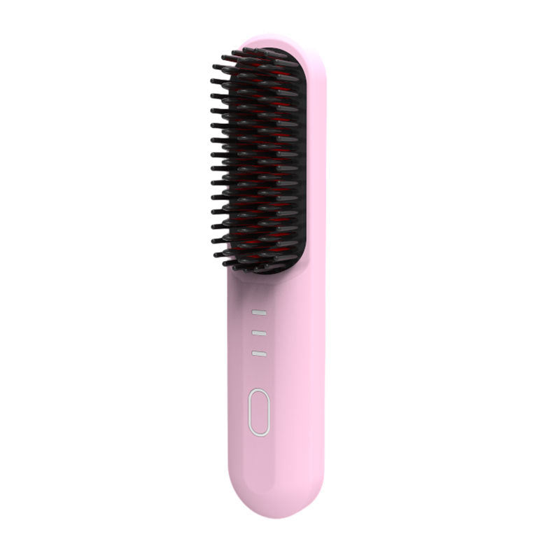 NNEDSZ Pink Wireless Hair Straightening Brush - Portable 2-in-1 Styling Tool with USB Charging, Ceramic Heat Technology, and Compact Design-0