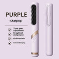 NNEDSZ Purple Portable USB Rechargeable Cold Wind Ionic Hair Straightening Brush, Multi-Functional Hair Straightener and Curler, Lightweight and Travel-Friendly-0