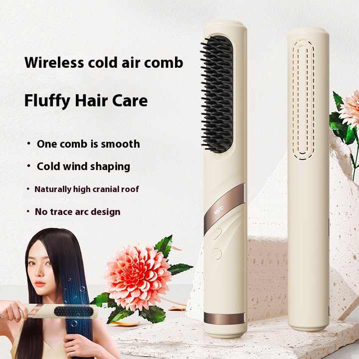 NNEDSZ Purple Portable USB Rechargeable Cold Wind Ionic Hair Straightening Brush, Multi-Functional Hair Straightener and Curler, Lightweight and Travel-Friendly-1