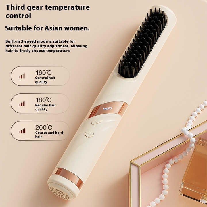 NNEDSZ Purple Portable USB Rechargeable Cold Wind Ionic Hair Straightening Brush, Multi-Functional Hair Straightener and Curler, Lightweight and Travel-Friendly-2