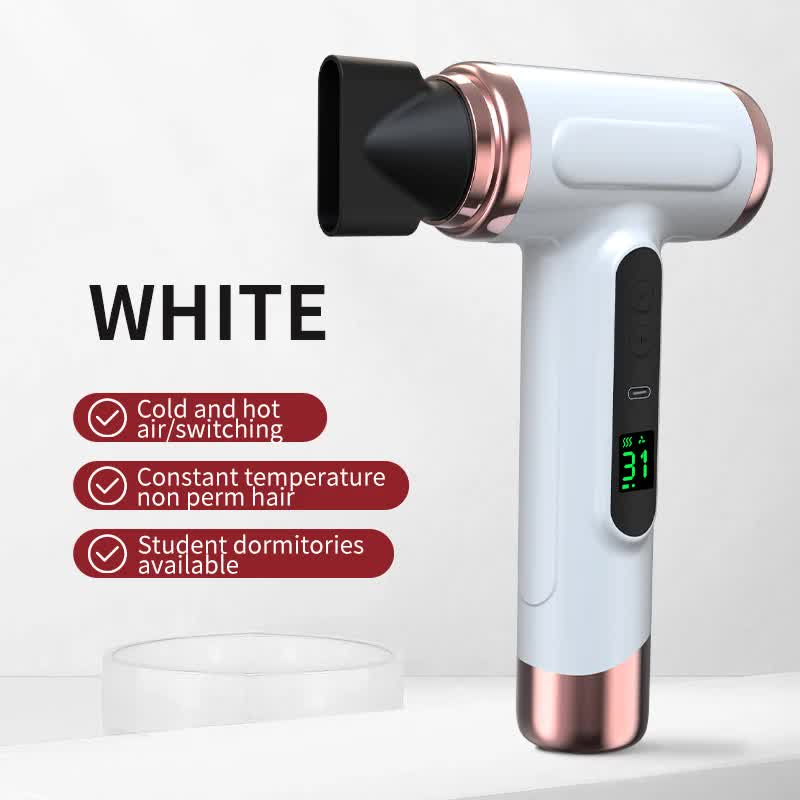 NNEDSZ White Wireless Hair Dryer with Cold & Hot Air, Portable Large-Capacity Rechargeable Ionic Dryer, Fast-Drying, Lightweight and Compact for Home and Travel-0