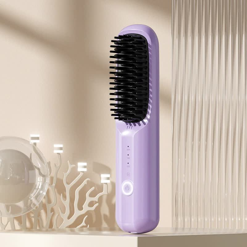 NNEDSZ Purple Rechargeable Wireless Hair Straightening Brush - Sleek and Portable Styling Tool-0