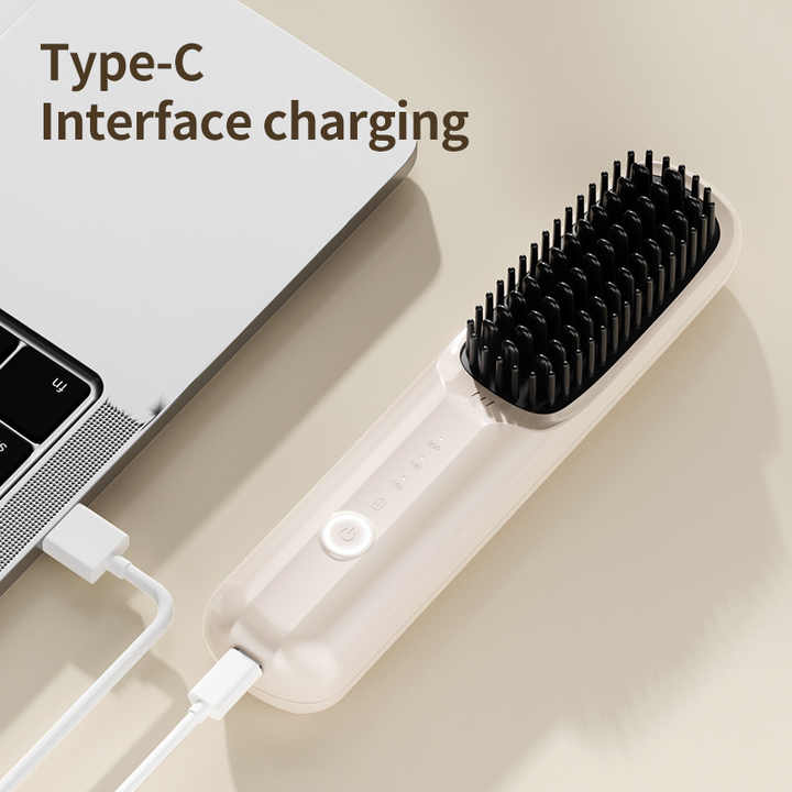 NNEDSZ Purple Rechargeable Wireless Hair Straightening Brush - Sleek and Portable Styling Tool-1