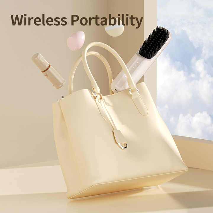 NNEDSZ Purple Rechargeable Wireless Hair Straightening Brush - Sleek and Portable Styling Tool-2
