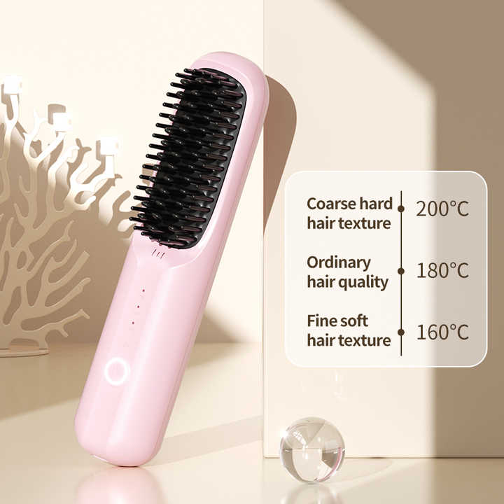 NNEDSZ Purple Rechargeable Wireless Hair Straightening Brush - Sleek and Portable Styling Tool-4