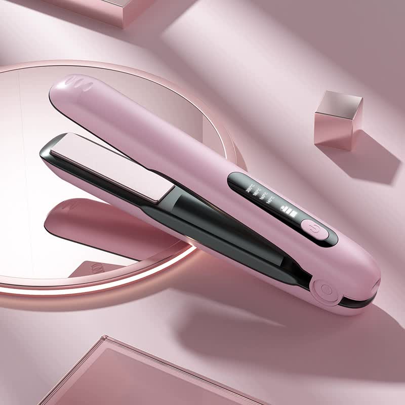 NNEDSZ Pink Wireless Rechargeable Hair Straightener with 5000mAh Battery - Portable Design & Adjustable Temperature-0