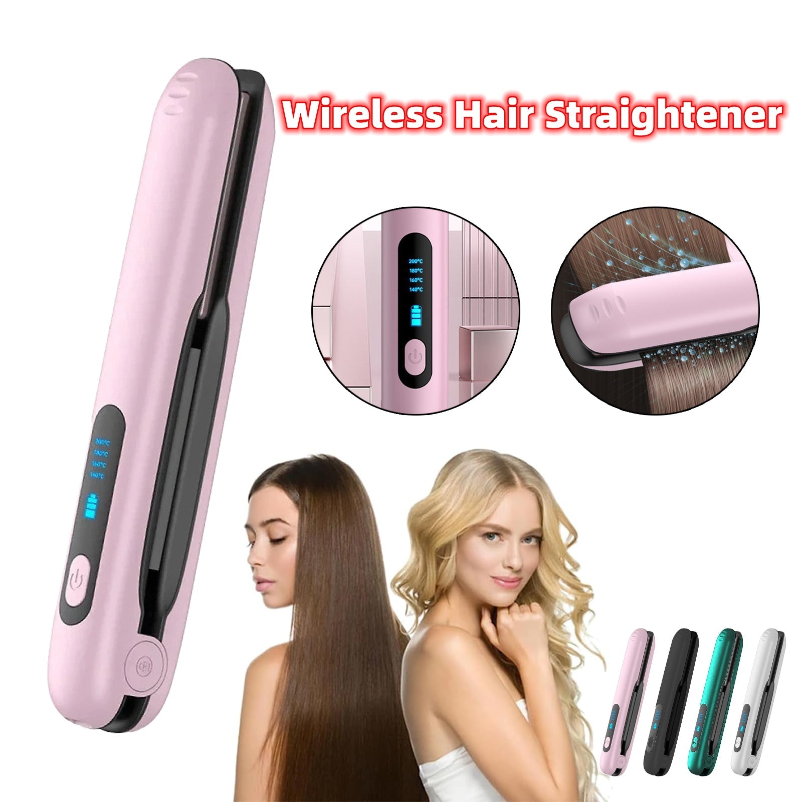 NNEDSZ Green Wireless Rechargeable Hair Straightener with 5000mAh Battery - Portable Design & Adjustable Temperature-1