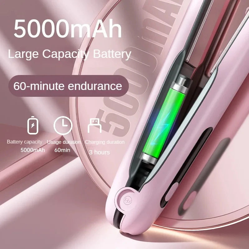 NNEDSZ Green Wireless Rechargeable Hair Straightener with 5000mAh Battery - Portable Design & Adjustable Temperature-2