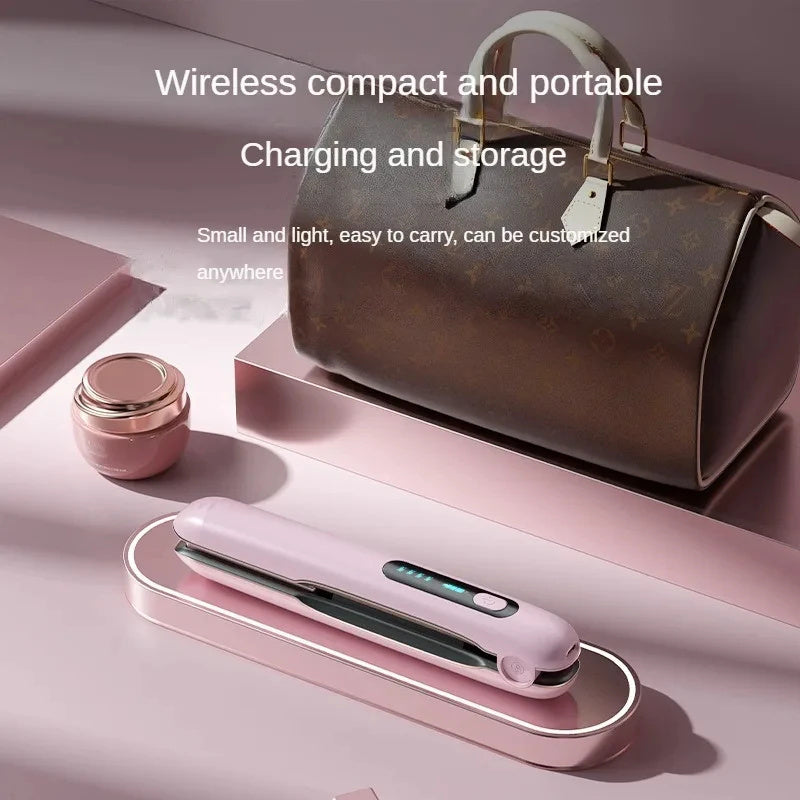 NNEDSZ Green Wireless Rechargeable Hair Straightener with 5000mAh Battery - Portable Design & Adjustable Temperature-3